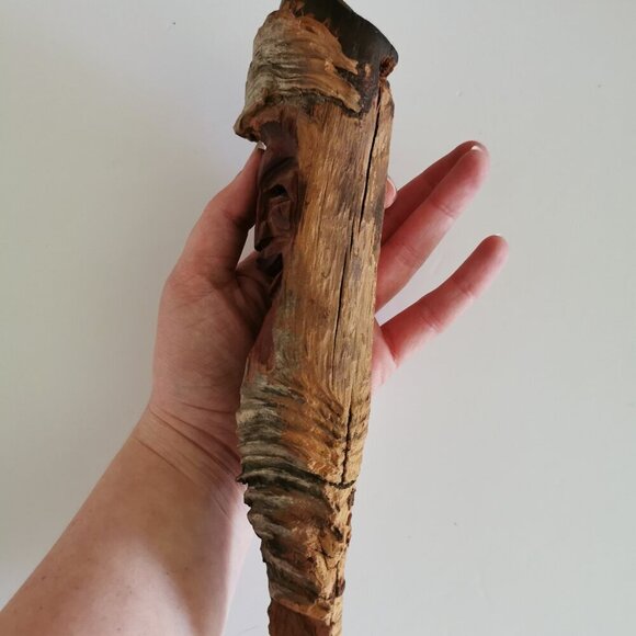 Handcarved Wood Tree Spirit Old Man Wizard Wooden Signed Carving Statue 10" - Picture 7 of 9